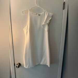 Lulu's White Asymmetrical Ruffled Sheath Dress